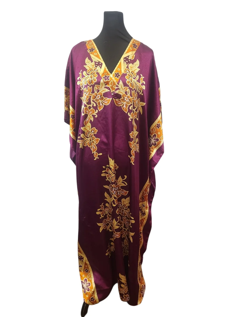 Winlar One Size Kaftan Muu Muu Purple Floral OS Long Flowy Vintage Retro 60s 70s